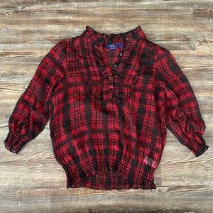 LAST CHANCE Miley Cyrus & Max Azria Buffalo-Plaid Chiffon Smocked Ruffle Top